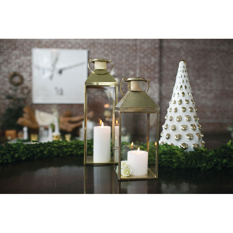 Antique Gold Metal and Glass Hanging Candle Lantern, 18"