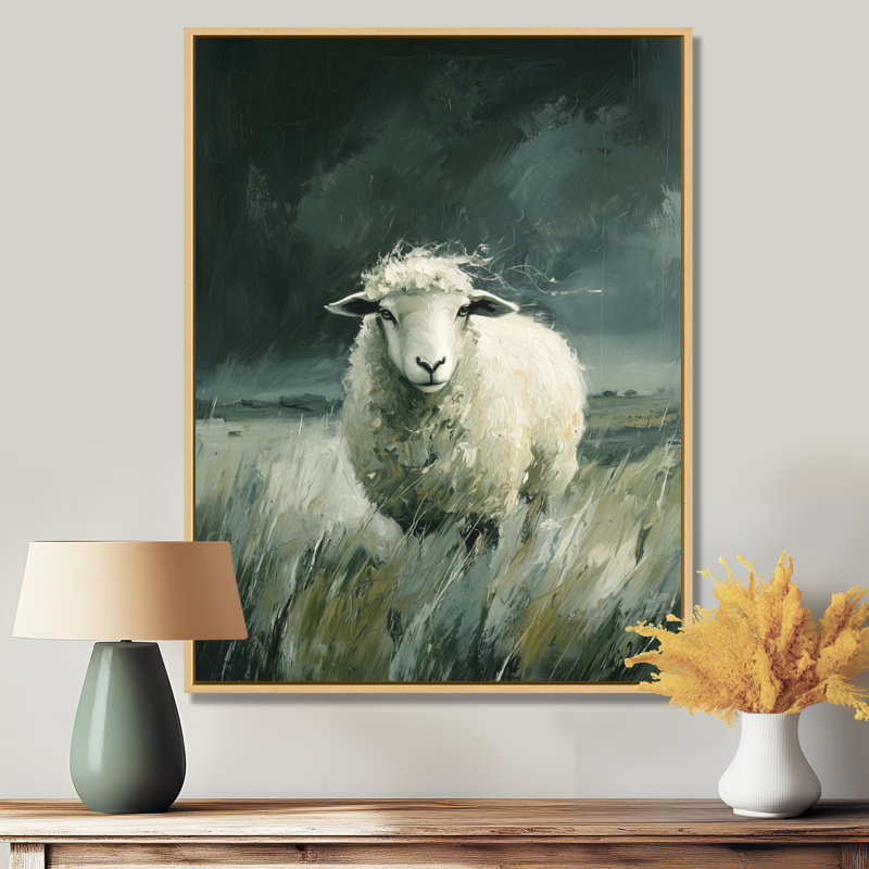 Art mural mural «Mouton», Impression encadrée flottante, Crème, crème, H 20 po x l 12 po