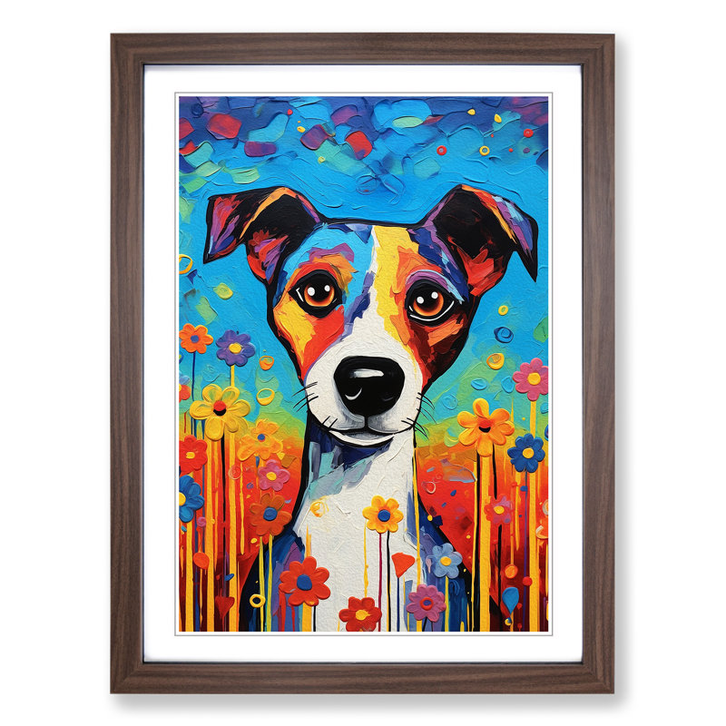 Jack Russell Expressionism - Single Picture Frame Print on Wood, Walnut, 46cm H x 34cm W x 2cm D