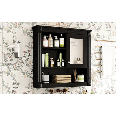 32" Bathroom Wall Cabinet With Mirror, 4 Shelves Mounted Medicine Chest, Space Saving, Adjustable For Items Mirror Cabinet, Toilet Storage, Essentials