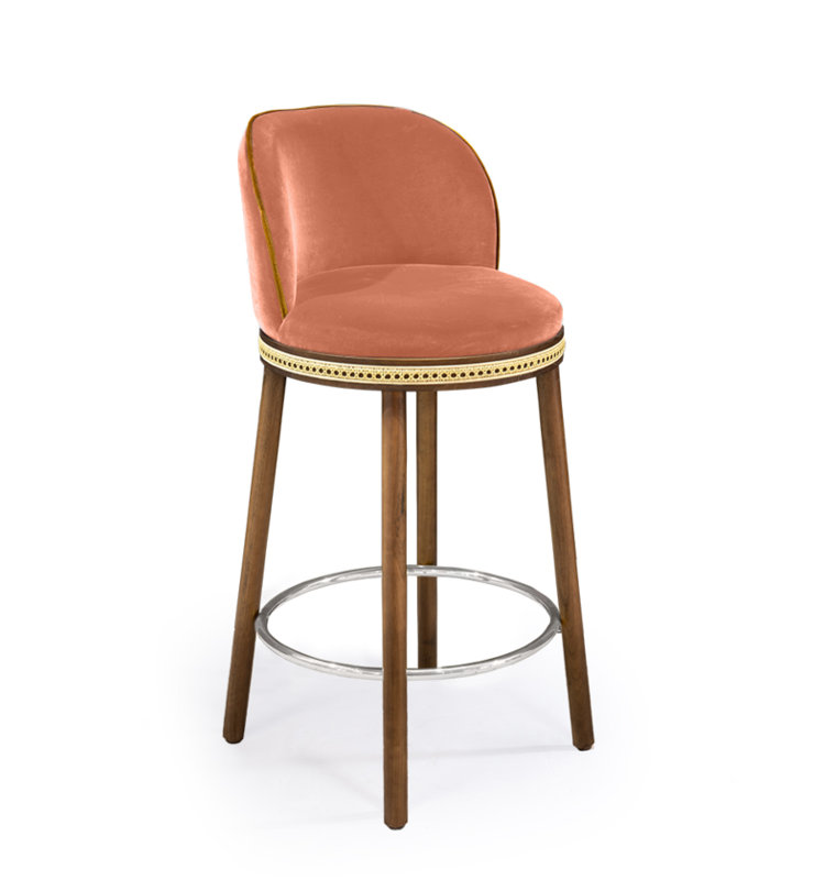 Tabouret de bar et de comptoir Alma, Poudre, Tabouret de comptoir (siège d'une hauteur de 27 p, Nickel poli