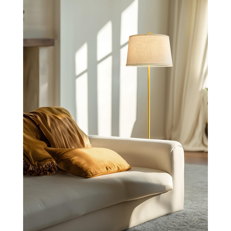 61.75" Gold Modern Floor Lamp with Linen Shade