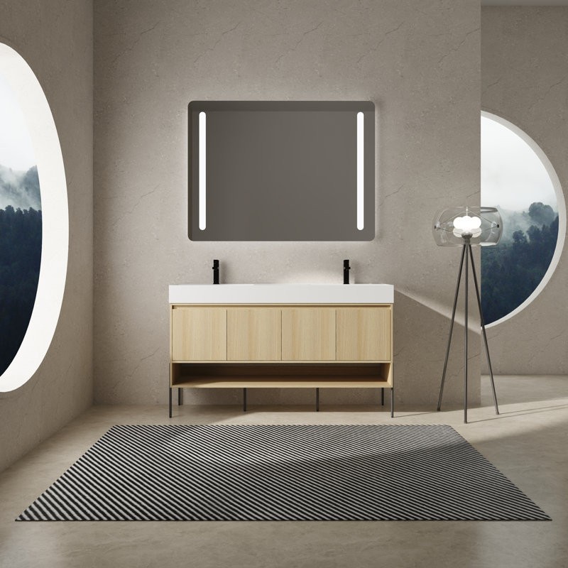 Meuble-lavabo double 60 po avec plateau en résine Emeri