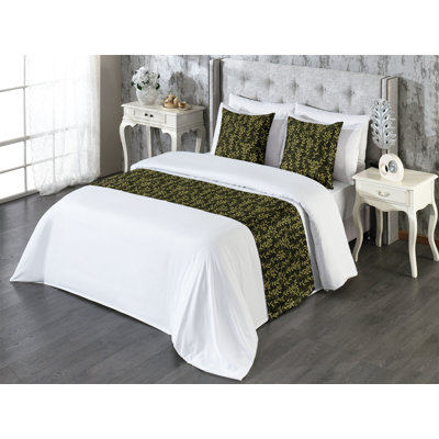 Ambesonne Forest Bed Runner Set Minimalist Branches Leaves  Pale Green and Evergreen