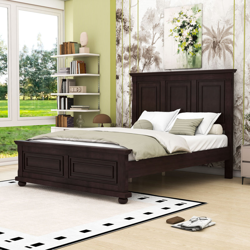 Panel Bed with Headboard and Slats, Rich Brown, Queen