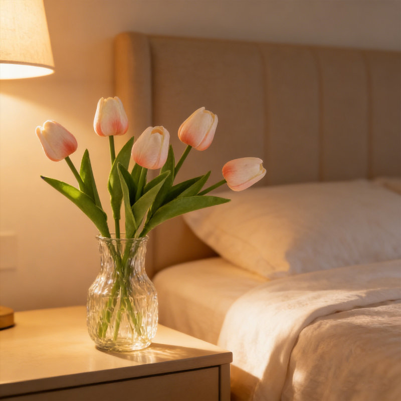 5 pièces de fleurs artificielles tulipe artificielle 13 po pour bureau à domicile, Champagne