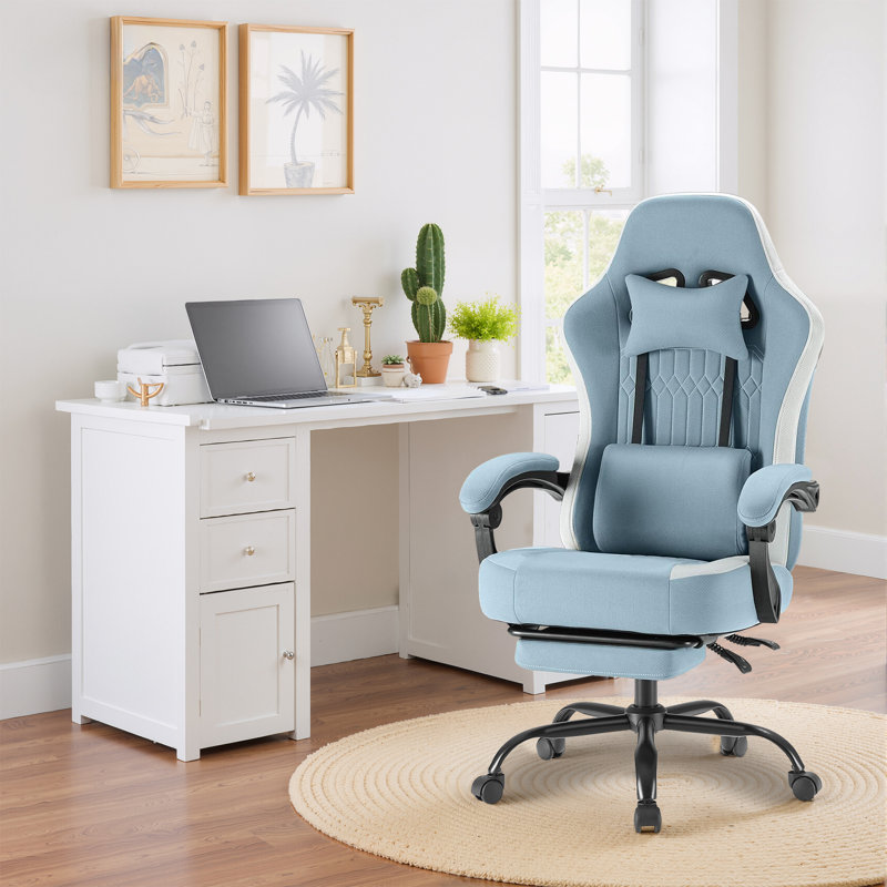 Computer Gaming Chair - High Back Ergonomic Desk Chair With Footrest And Lumbar Support, Height Adjustable Task Chair With Linkage Armrests And Headrest, 360° Swivel Wheels