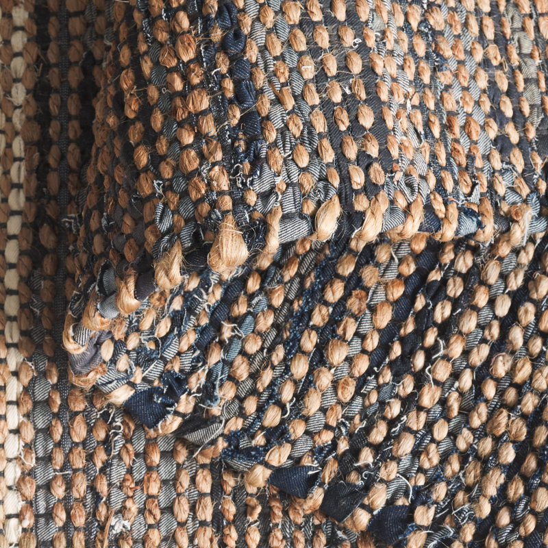 153 Hand Woven Denim/Jute/Cotton Rug in Navy/Beige, Rectangle 5' x 8'