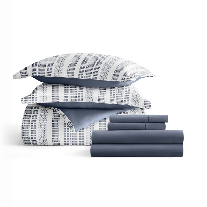 7-Piece Bedding Bundle - Pattern Comforter and Sheet Set, Queen Comforter + 1 Additional Piece, Navy Floral