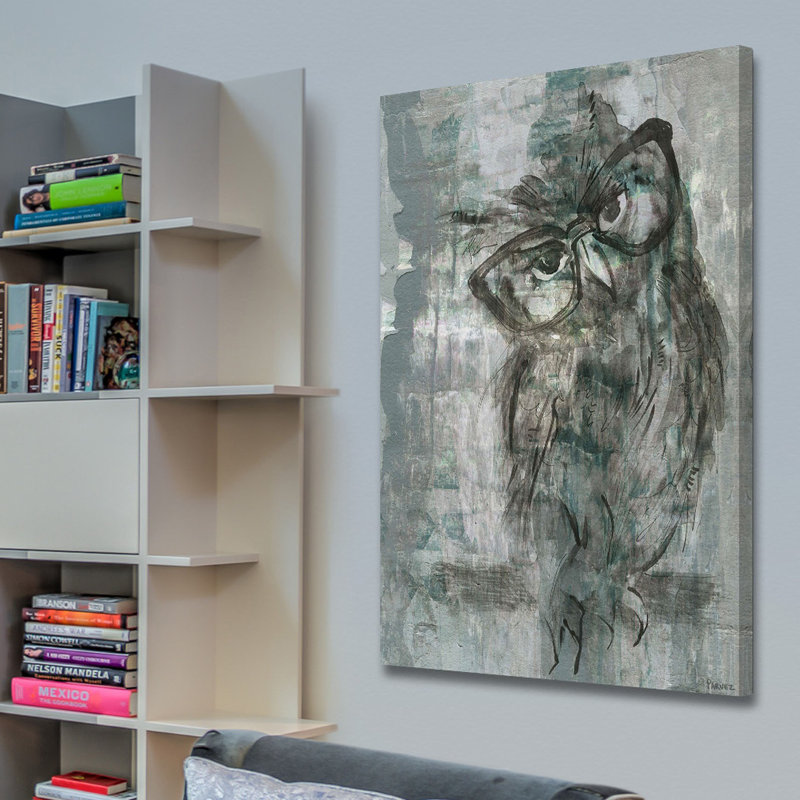 « hibou verres », reproduction d’art sur toile tendue, H 18 po x l 12 po x P 1,5 po
