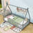 Twin Wood Tent-Shaped Teepee Bed With Guardrails-1508241042