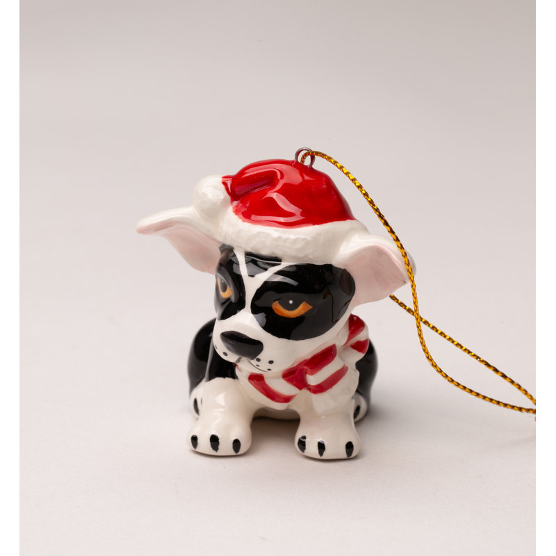 Ornement 2 pi 8 po Boston Terrier avec chapeau de Noël