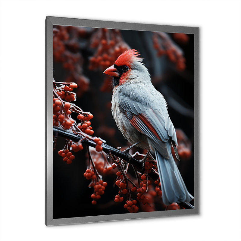 Coral Brid In Winter II, reproduction d'art sur toile, Cadre simple argenté, H 40 po x l 30 po x P 1,5 po