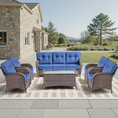 6-Piece Patio Furniture Set, All-Weather Outdoor Seating Set With Club Chairs