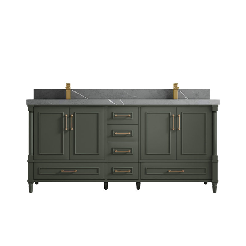 Aberdeen 72'' Double Bathroom Vanity with Quartz Top, Piatra Gray