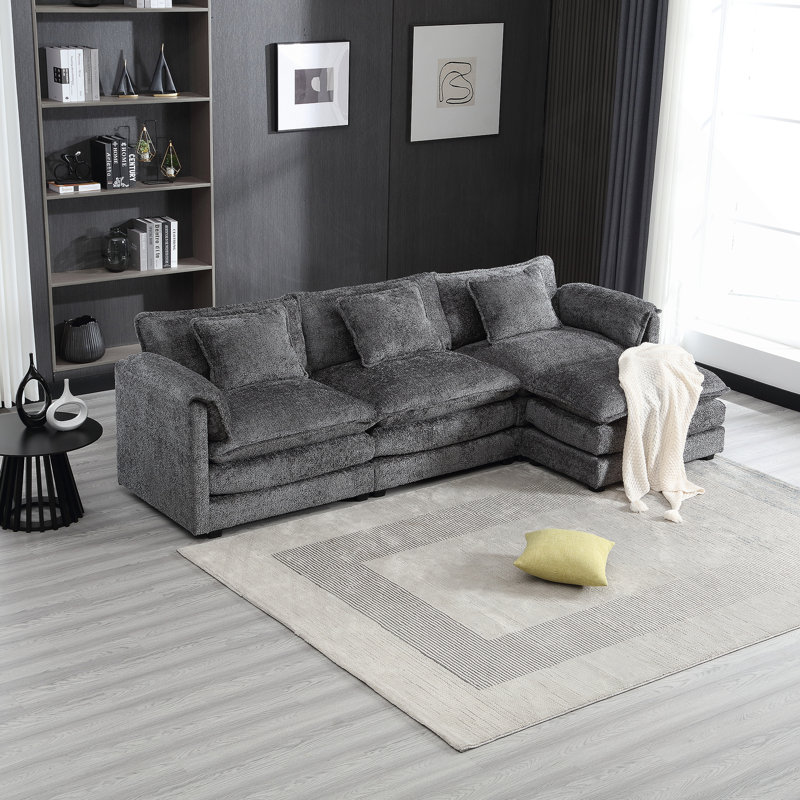 112" Oversized Sectional Cloud Sofa For Living Room – Modern Chenille L-Shaped Couch, Comfy Boucle Modular Sleeper With Moveable Ottoman & Memory Foam