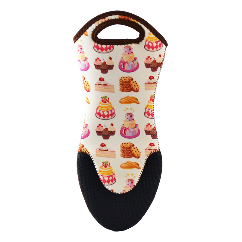 White Neoprene Oven Mitt with Colorful Baker Pattern