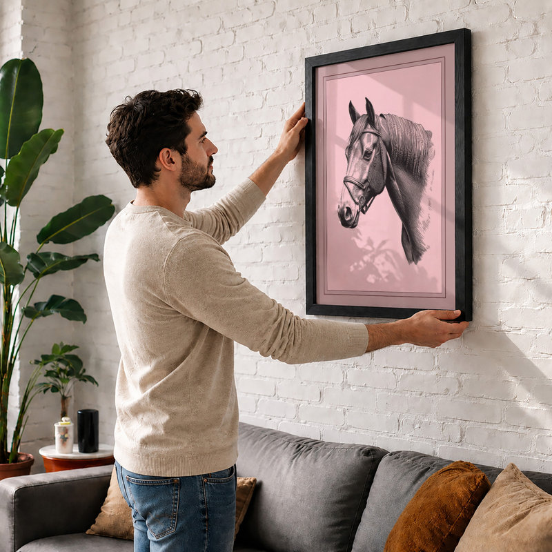 Equine Study in Grayscale Minimalist - Framed Print, A4 - 29.7 x 21.0 cm, White