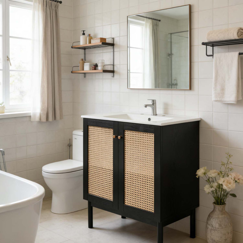 Meuble-lavabo en bambou de 30 po pour un rangement élégant, Noir