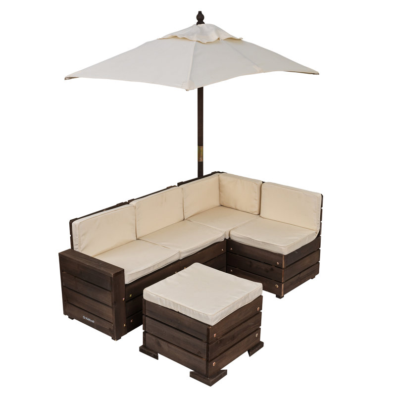 Kid's Outdoor Sectional Garden Corner Sofa with Ottoman & Umbrella Set