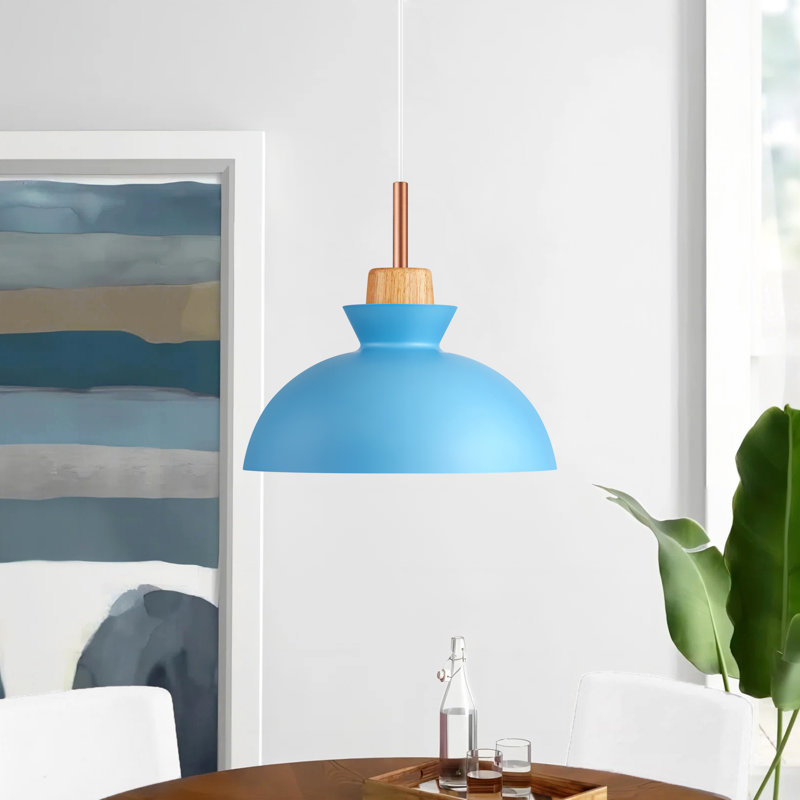 Ozma 1-Light Adjustable Aluminum Dome Pendant, Blue Bird