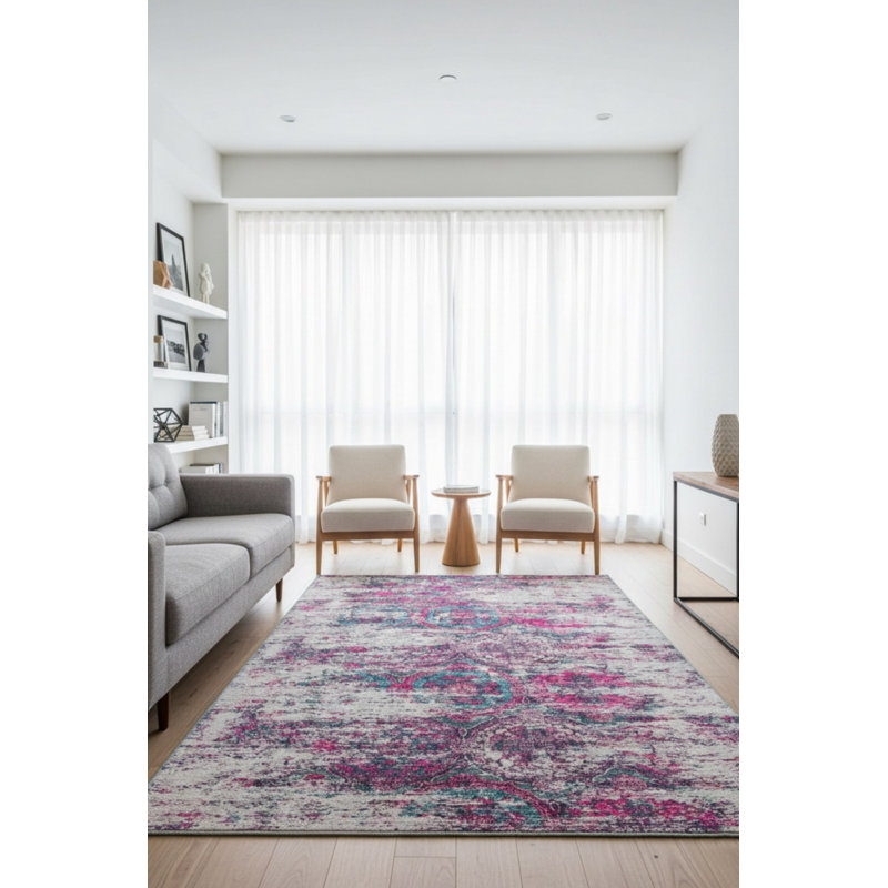 Tapis décoratif mauve à motif abstrait mauve, Rectangle 3 pi 10 po x 5 pi 3 po