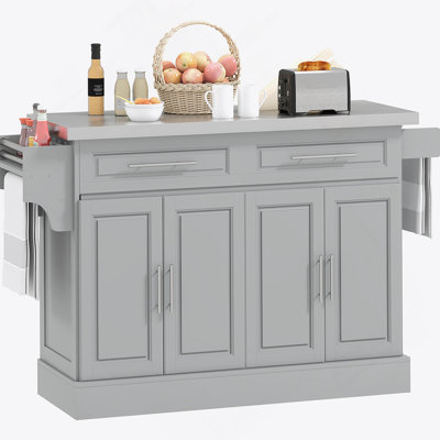 Kitchen Island Rolling Kitchen Island Cart With  2 Drawers, Spice, Knife And Towel Rack ,Gray