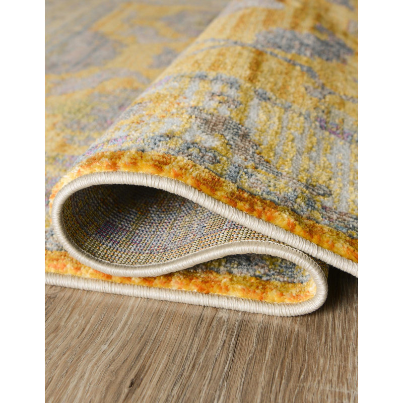 Haefner Oriental Yellow/Beige/Gray Area Rug, Rectangle 3'3" x 5'3"