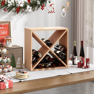 24-Bottle Solid Wood Stackable Wine Rack - Free-Standing Modular Wine Storage Shelf for Kitchen & Cellar, Brown