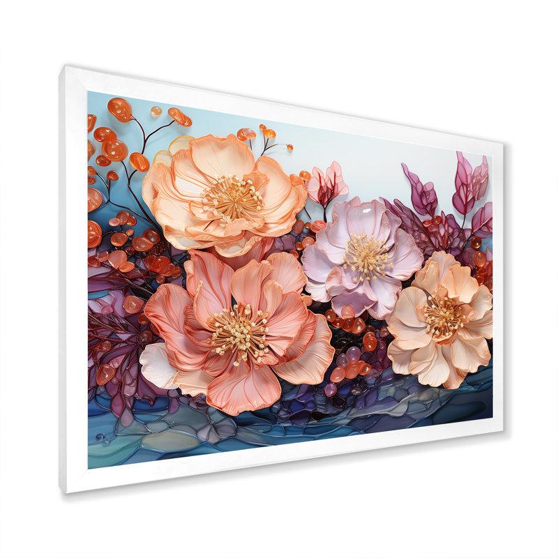 «Peach Hydrangea S Whispers», reproduction sur toile, Cadre simple blanc, H 12 po x l 20 po x P 1 po