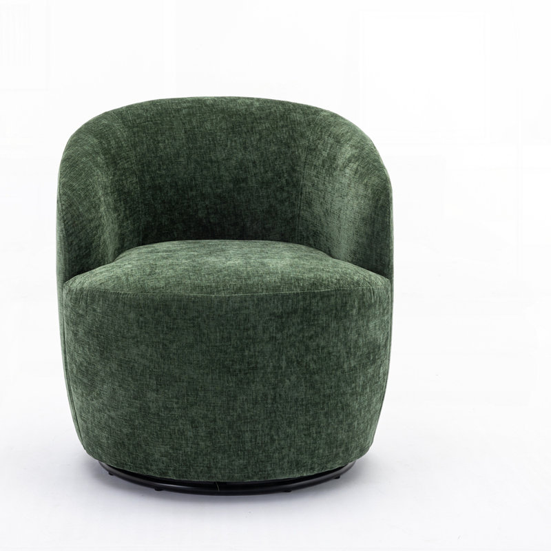 Swivel Accent Armchair Barrel Chair With Powder Coating Metal Ring, Green Chenille
