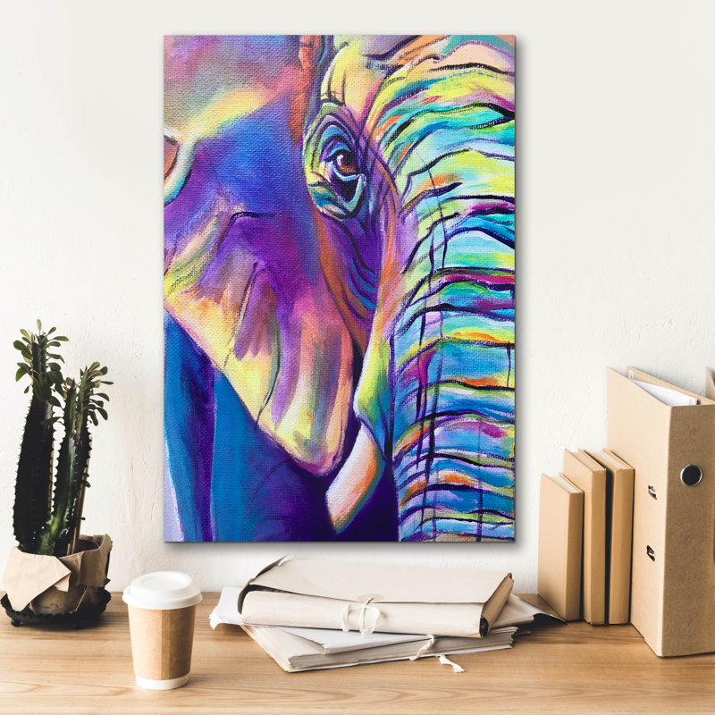 «Elephant - Butterfly Left» par Dawg Painter, art mural sur toile, 18 po x 26 po, H 26 po x l 18 po x P 0,75 po