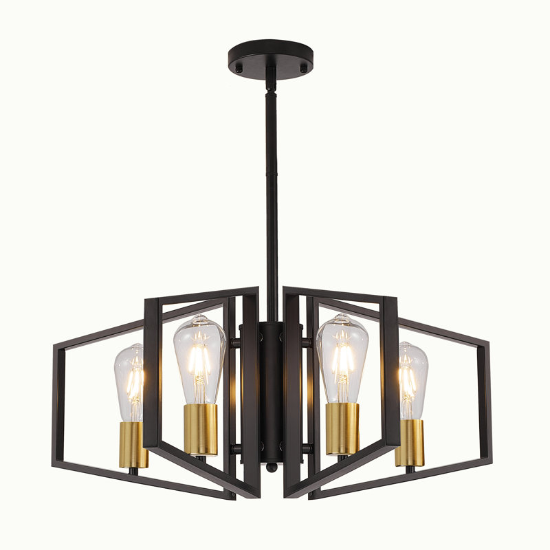 4 - Light Dimmable Geometric Chandelier, Matte Black/Gold