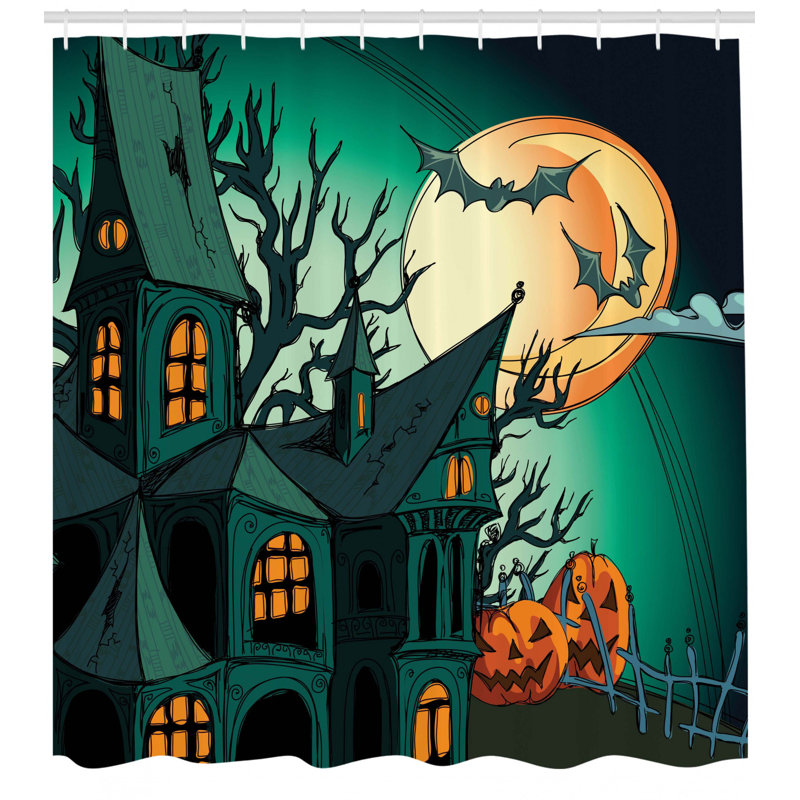 Rideau de douche simple hanté castle halloween, H 69 po x l 105 po
