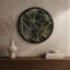  Art mural rond abstrait géométrique noir et or avec cadre en aluminium et housse en acrylique-129402265