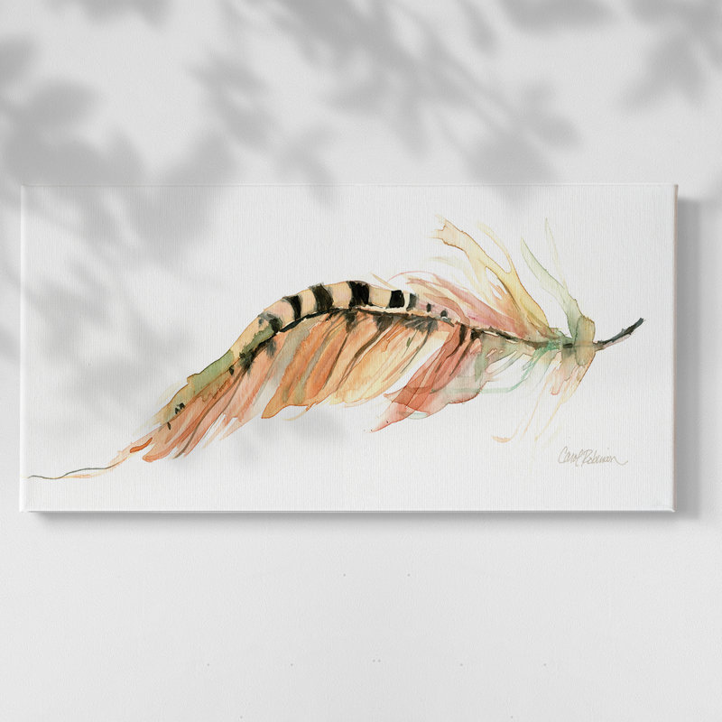 Tail Feather IV - Toile tendue avec châssis tendue, prête à accrocher, H 21 po x l 41 po, Doré