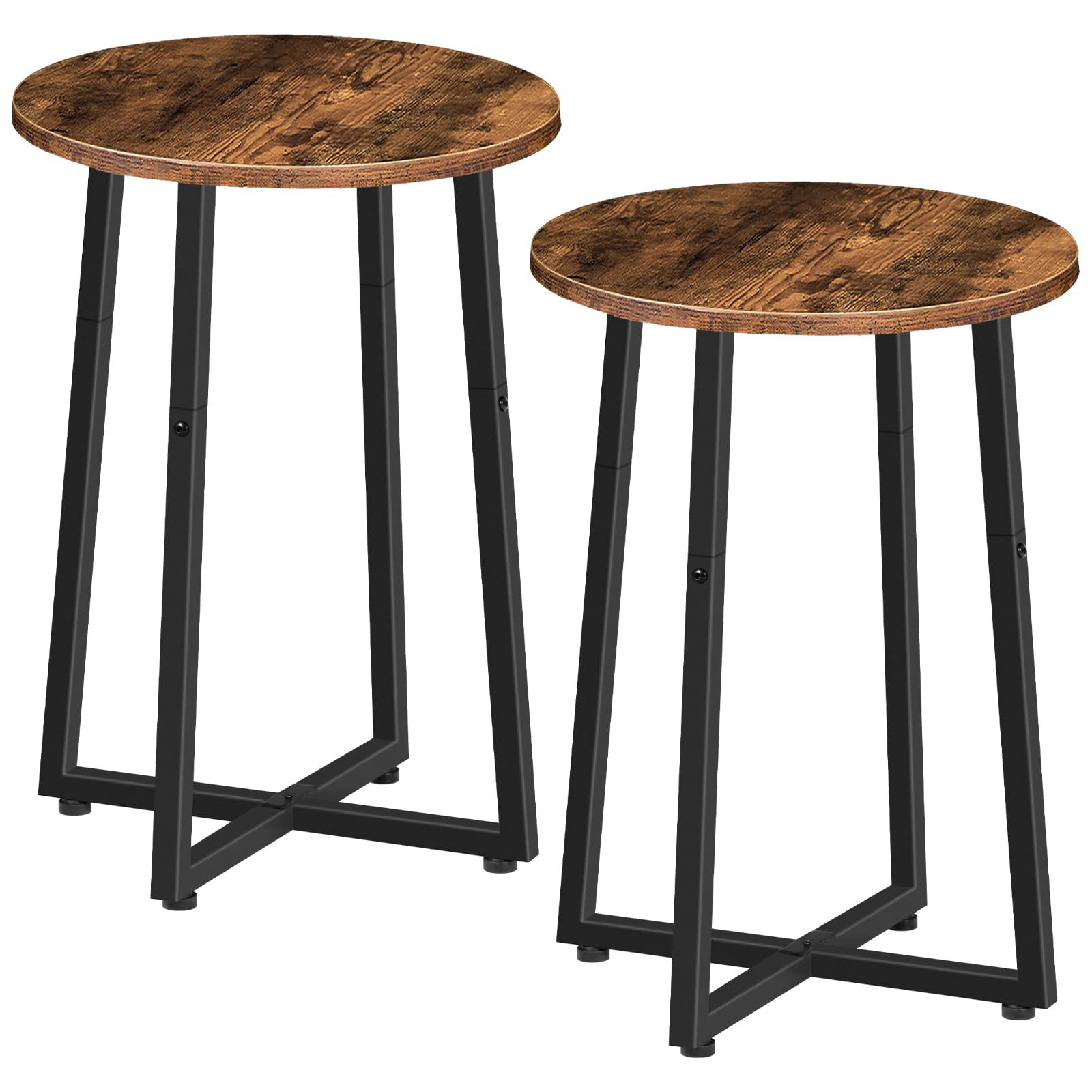 17 Stories Stylish Rustic Round End Tables - Compact Rustic Brown ...