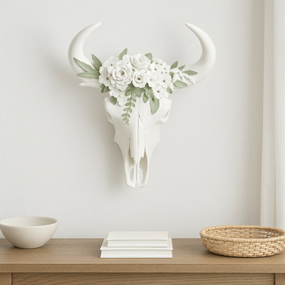 Decorative Resin Bull Skull Wall Art Sculpture For Home Decor - Modern Hanging Wall Artistic Accent For Office, Kitchen or Living Rom Decoration