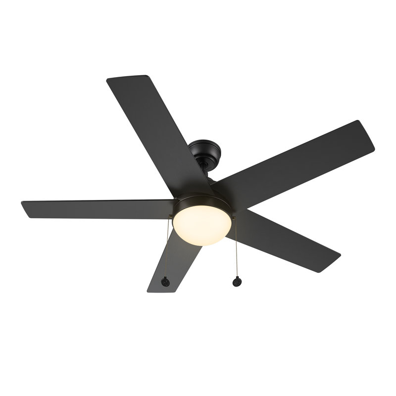 52" Pull-chain 5 Reversible Blades DC Motor Ceiling Fan with LED Light, Downrod