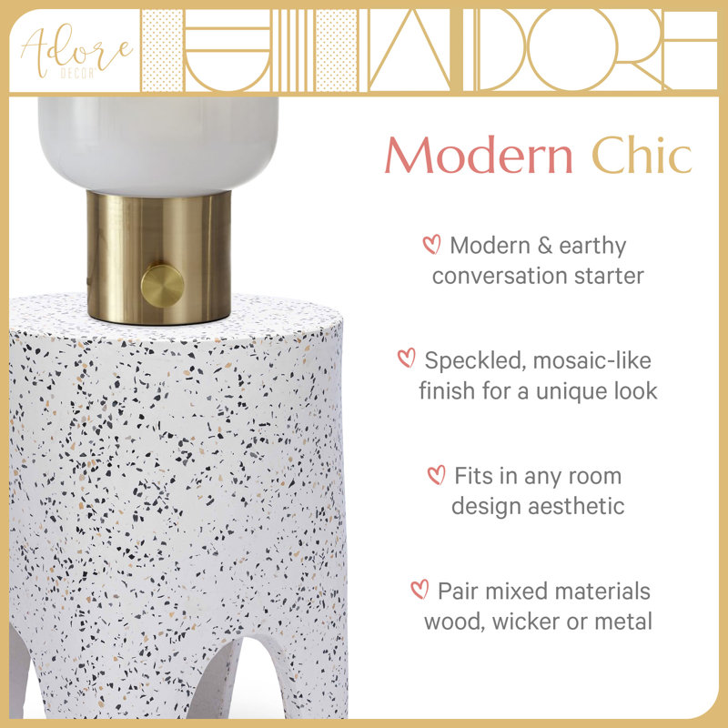 Martini White and Gray Terrazzo Round End Table