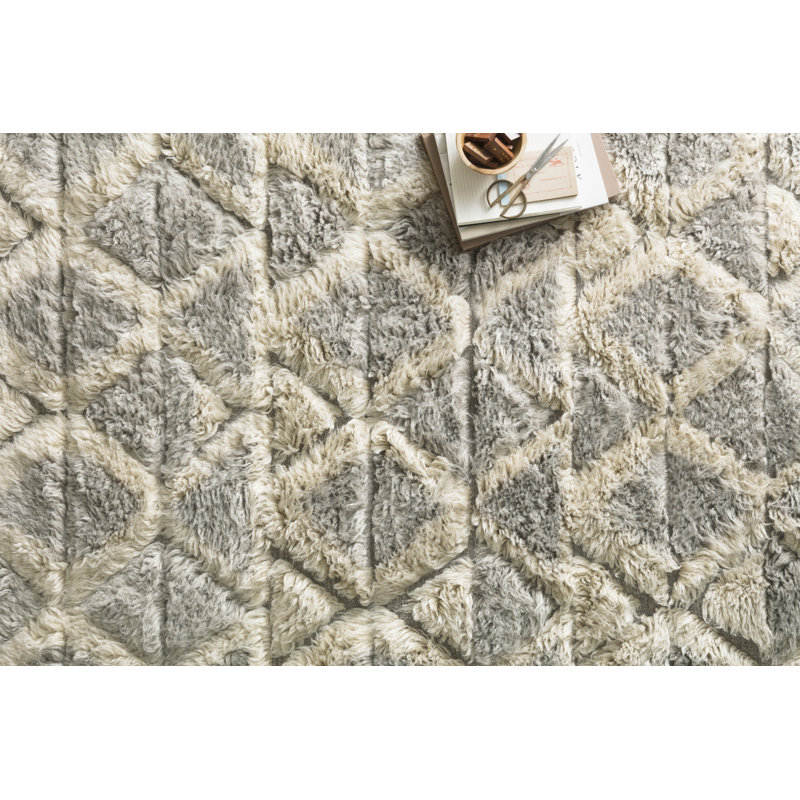 HYGGE Hand Knotted Wool Geometric Area Rug in Smoke/Taupe, Rectangle 8'6" x 11'6"