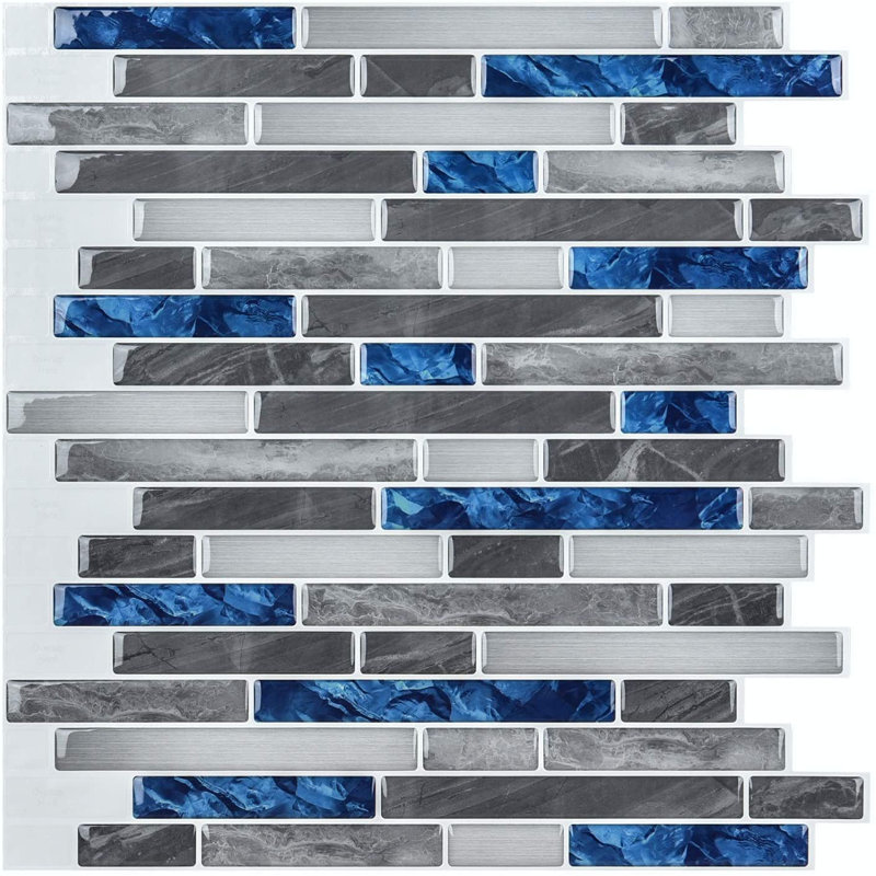 12''x12'' Peel and Stick Tiles for Kitchen,Self-Adhesive Wall Tile,10-Sheet, Blue/Gray