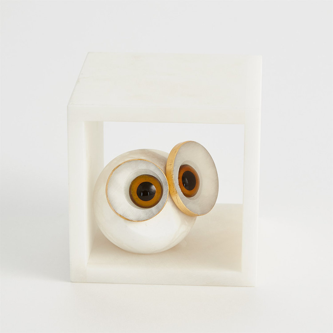 Alabaster Big Eyed Owl in Cube-Sm Global Views