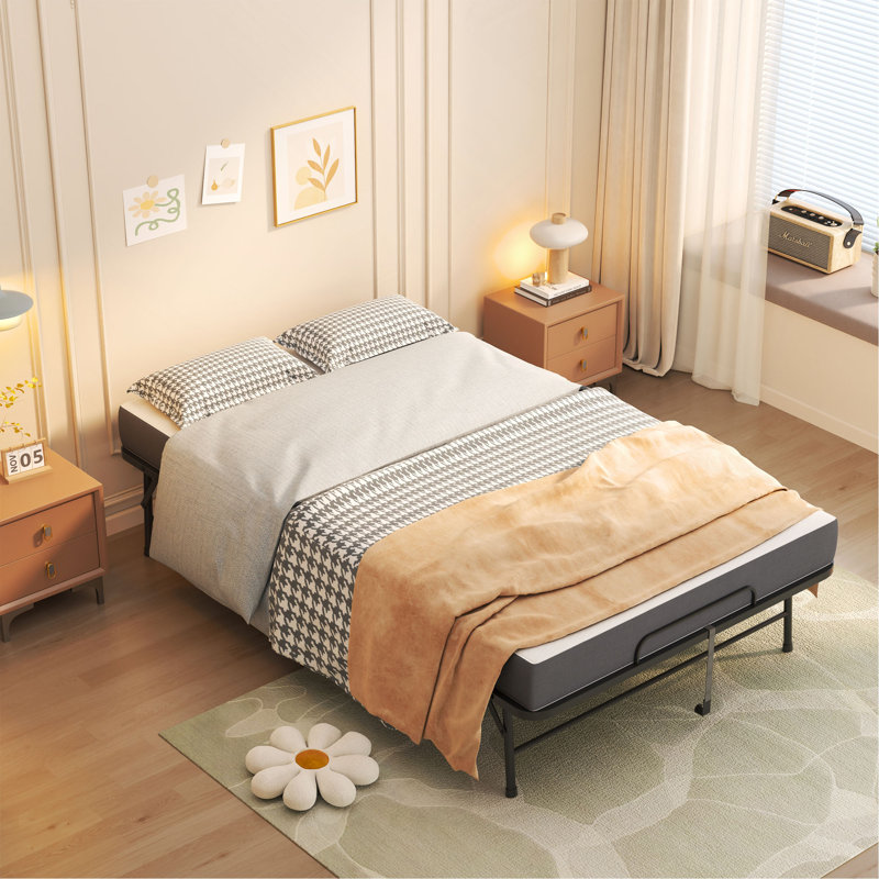 Lit pliant avec tête de lit réglable et mousse à mémoire de forme de 5 po, lit d'appoint escamotable peu encombrant pour les personnes de grande taille, lit de camp portatif sur roulettes, assemblage facile