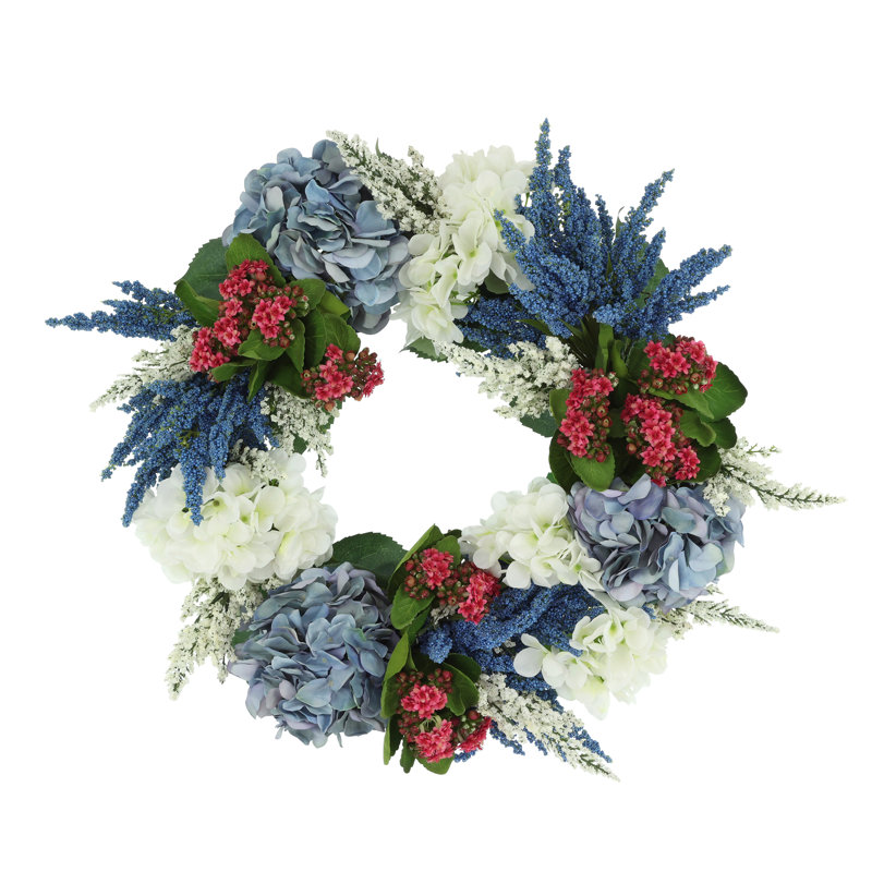 23" Spring Wreath with Hydrangeas, Kalanchoe and Heather