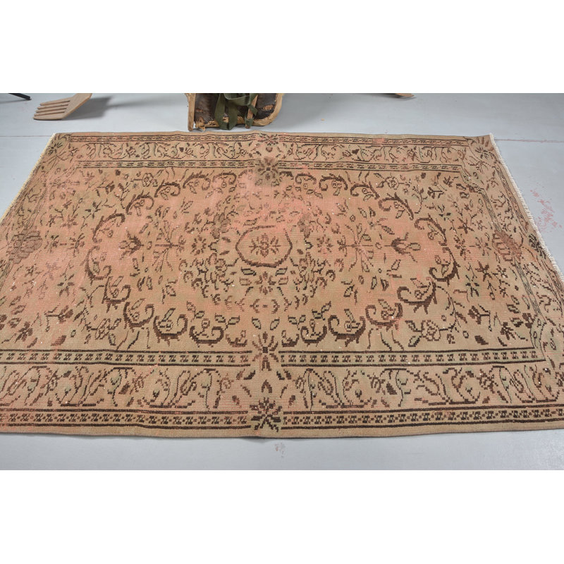 Tapis rétro, tapis de luxe, tapis moderne, tapis turcs, grand tapis 5,1 x 8,4 pi, tapis Boho, tapis en laine orange
