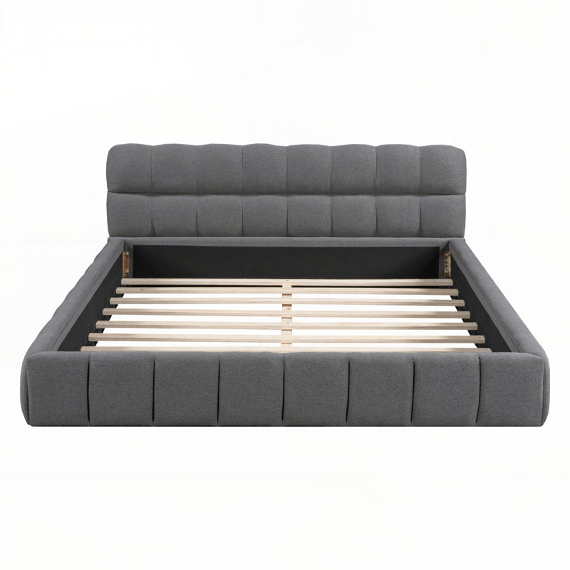 Upholstered Grounded Bed, Gray