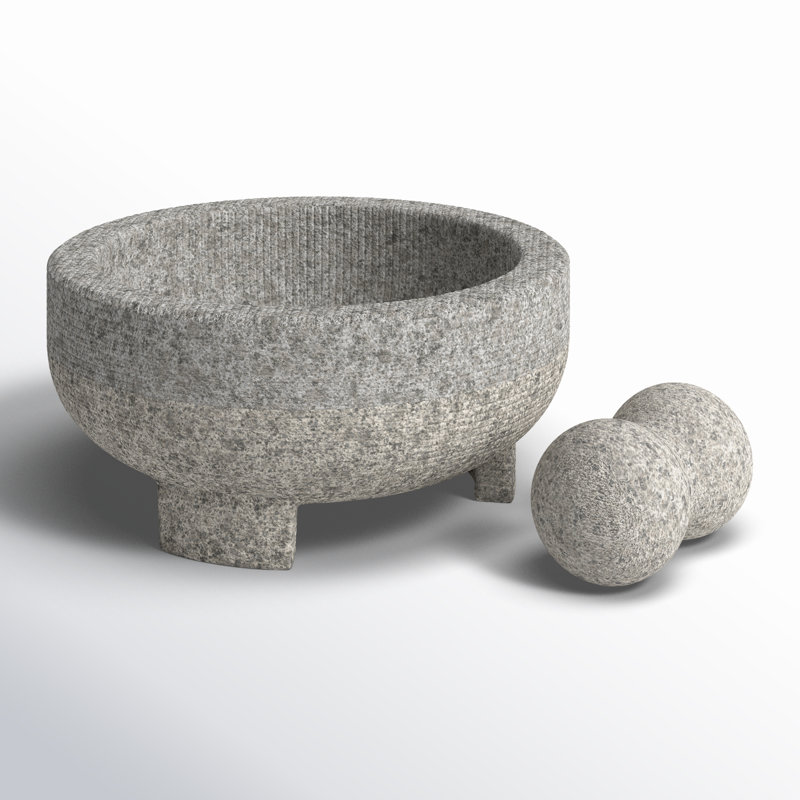 Large Gray Granite Molcajete Mortar and Pestle, 4-Cup