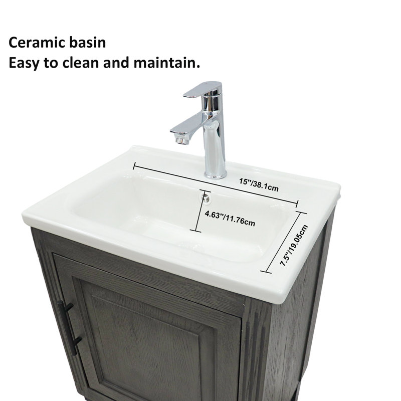 Meuble-lavabo simple de 20 po avec armoire MGO, comptoir en porcelaine et robinet inclus, Gris, 20"