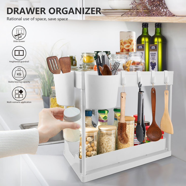 Keshunna 2-Tier Under Sink Organizer with Pull Out Sliding Storage Drawer (Set of 2) Rebrilliant Finish: White